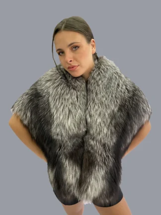 Women's Real fur silver Fox etol bolero shawl natural color, Evening wear