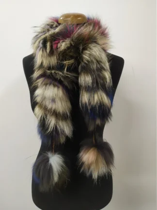 Fur finn Raccoon multicolor pon pon design scarf fluffy and thick quality.