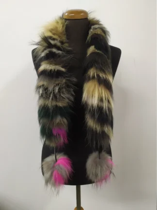 Fur finn Raccoon multicolor pon pon design scarf fluffy and thick quality.
