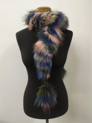Fur finn Raccoon multicolor pon pon design scarf fluffy and thick quality.