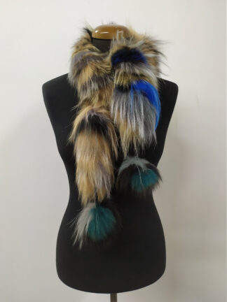 Fur finn Raccoon multicolor pon pon design scarf fluffy and thick quality.