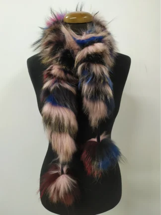 Fur finn Raccoon multicolor pon pon design scarf fluffy and thick quality.