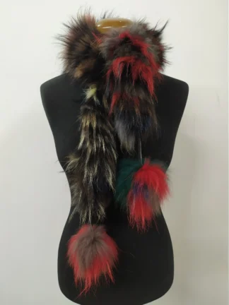 Fur finn Raccoon multicolor pon pon design scarf fluffy and thick quality.