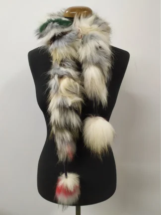 Fur finn Raccoon multicolor pon pon design scarf fluffy and thick quality, fur scarves, fur scarf womens