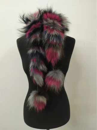 Fur finn Raccoon multicolor pon pon design scarf fluffy and thick quality.