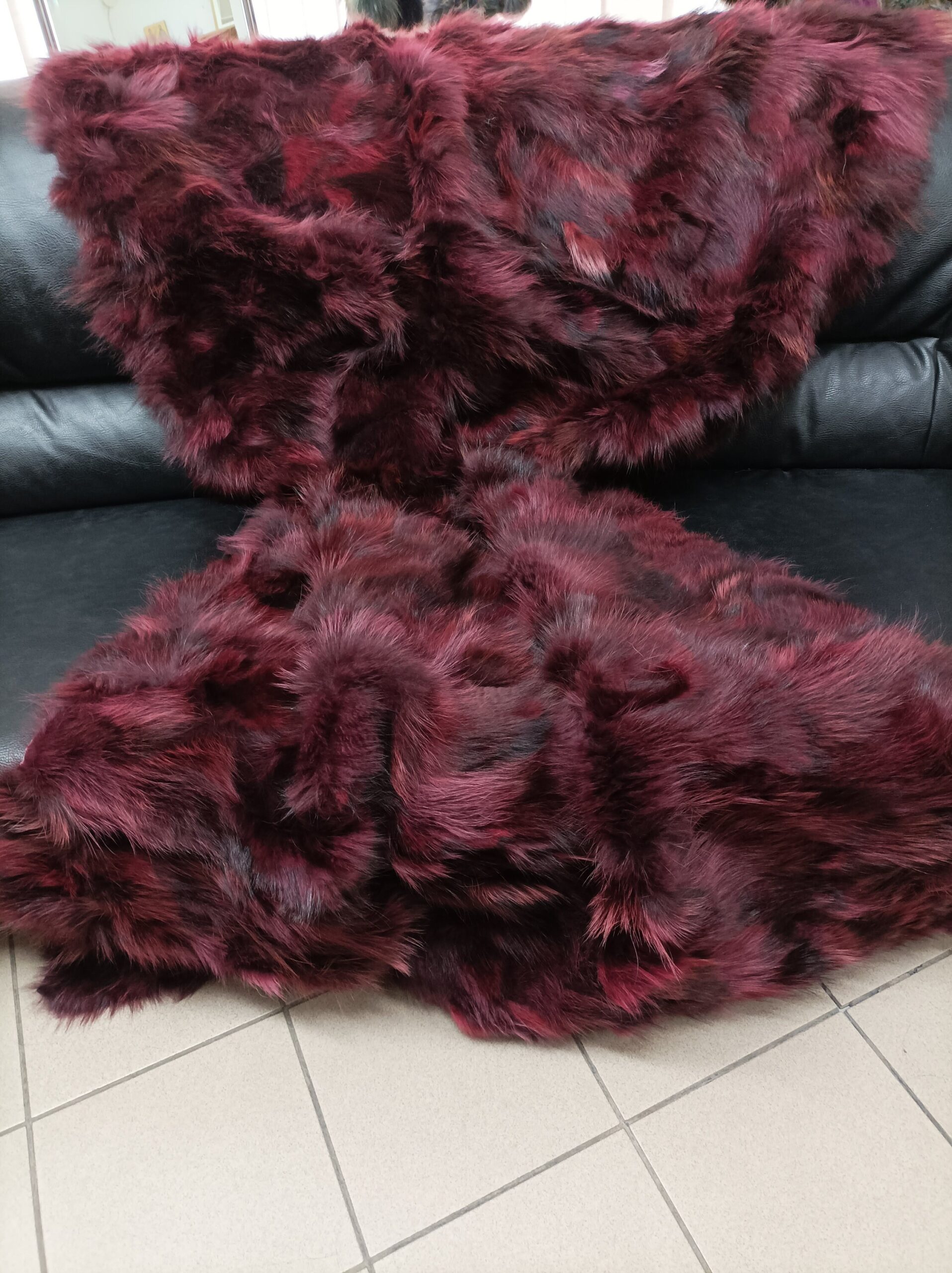 Real Finn raccoon fur blanket throw bordo color, Home warmer - Image 7