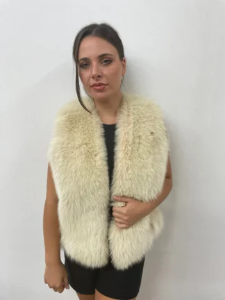Fox fur vest, beige color, full skin pelt fluffy and warm winter garment womans gift