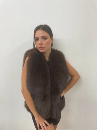 Fox fur vest , brown color , full skin pelt fluffy and warm winter garment womans gift