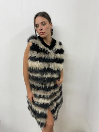 Real fur vest,multicolor finn raccoon with black rex rabbit , warm garment womans gift