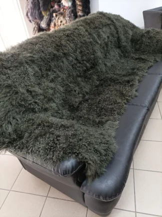Real Mongolian Lamb Fur Blanket: Green Home Throw
