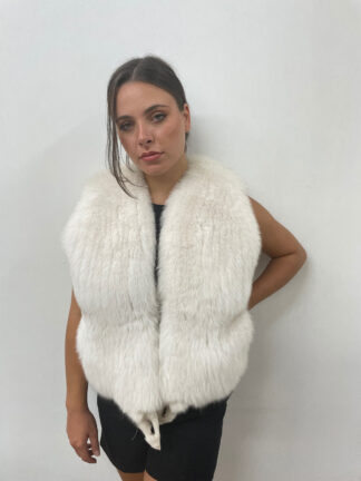 Fox fur vest , white color , full skin pelt fluffy and warm winter garment womans gift