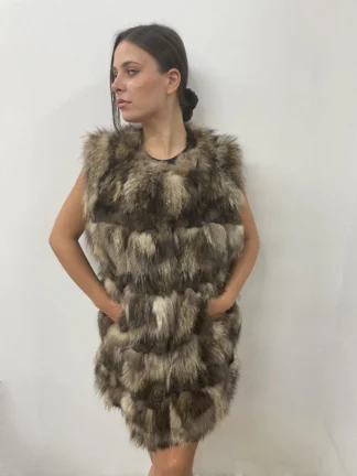 Real fur vest, finn raccoon with goat ,natural color, warm garment womans gift