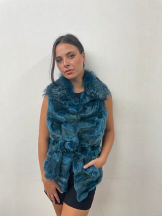 Real fur vest, fox fur ,green electric color, warm garment womans gift