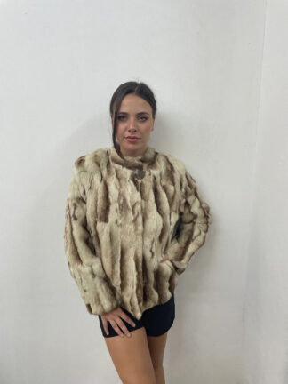 Fur Rabbit jacket, beige and brown color , natural fur, womans winter coat