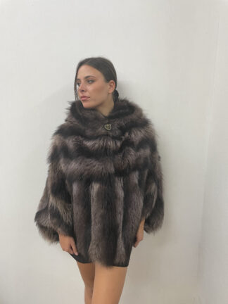 Real fur racoonn, cape with Hood,  natural fur, warm garment