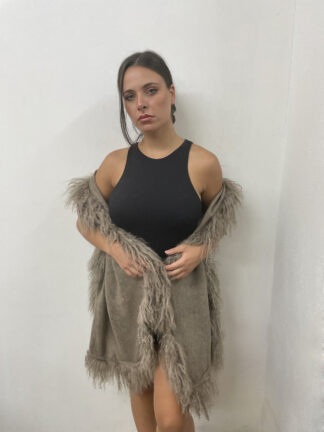 Women's fabric with trim   real fur Mongolian lamb etol bolero shawl , Evening wear