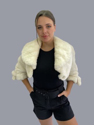 Women's Real fur Rex Rabbit etol bolero shawl, Ecru color, Evening wear