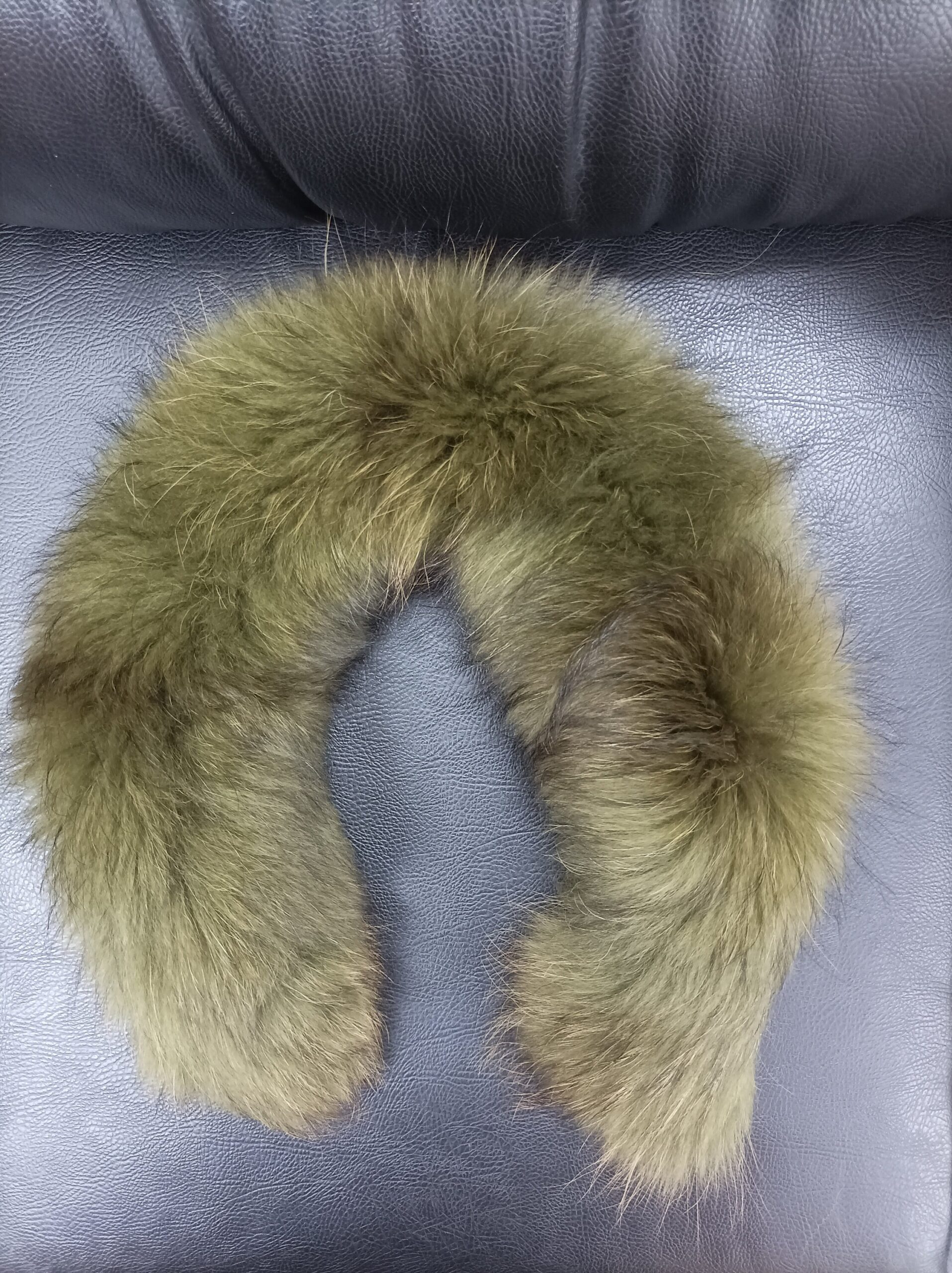 Fur hood trim, real finn racoonn hood trim, fur collar, green color, finn racoonn fur hood trim, fur scarf. - Image 5