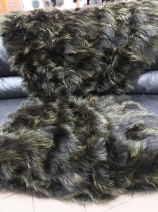 Real Finn raccoon fur blanket throw dark green color, Home warmer