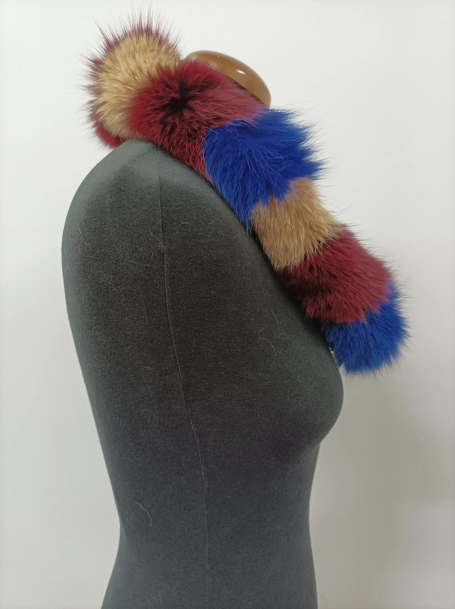 Multicolor Fox Fur Hood Trim, Fur Collar, Fur Scarf (73cm) - Image 7
