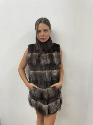Real fur vest, fox with rex rabbit ,silver brown color, warm garment womans gift