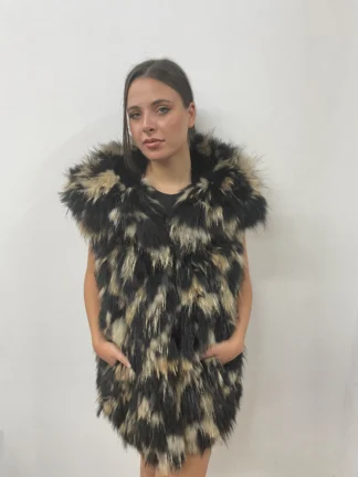Real fur vest,multicolor finn raccoon with  rabbit , warm garment womans gift