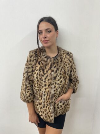 Fur Rabbit jacket, leopar color , natural fur, womans winter coat