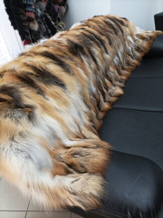 Real Fox fur blanket throw golden  and black color, Home warmer