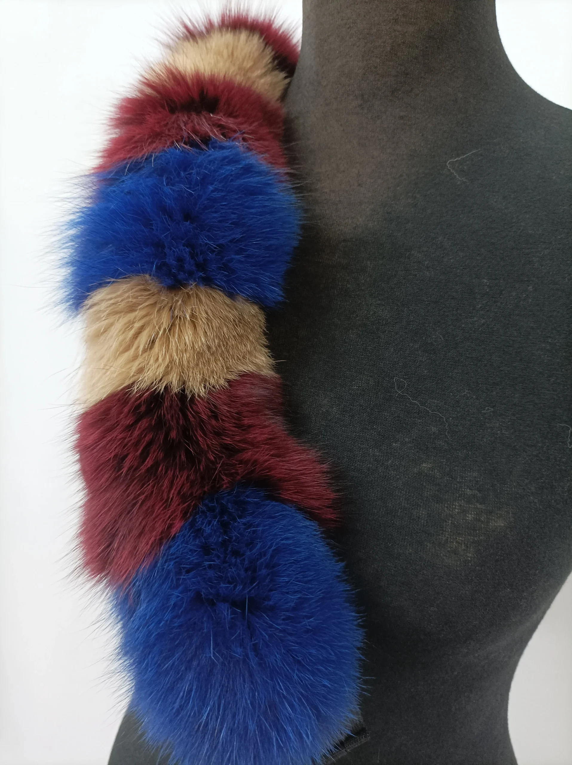 Multicolor Fox Fur Hood Trim, Fur Collar, Fur Scarf (73cm) - Image 5