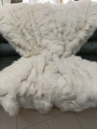 Fur blanket, real fox , fur blanket throw, white off-white color, Home warmer