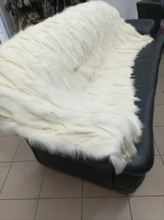 Fur blanket, real  fox throw , off white color,Home warmer