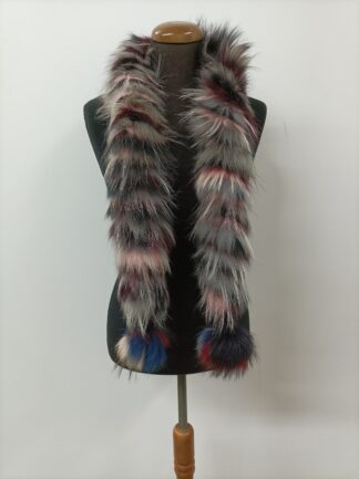 Fur finn Raccoon multicolor pon pon design scarf fluffy and thick quality.