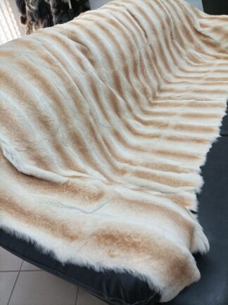Real Rabbit fur shorn  blanket throw beige and gold color, Home warmer