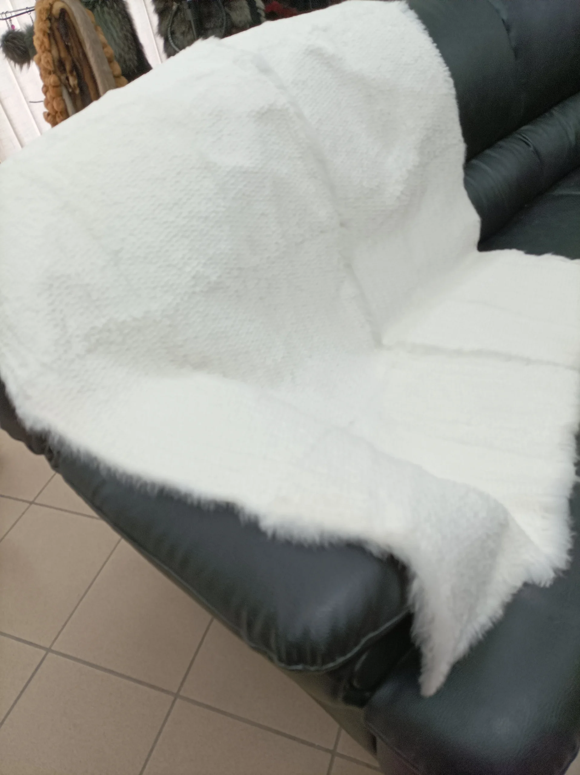 Real Rabbit fur shorn with patterns blanket throw white color, Home warmer - Image 4
