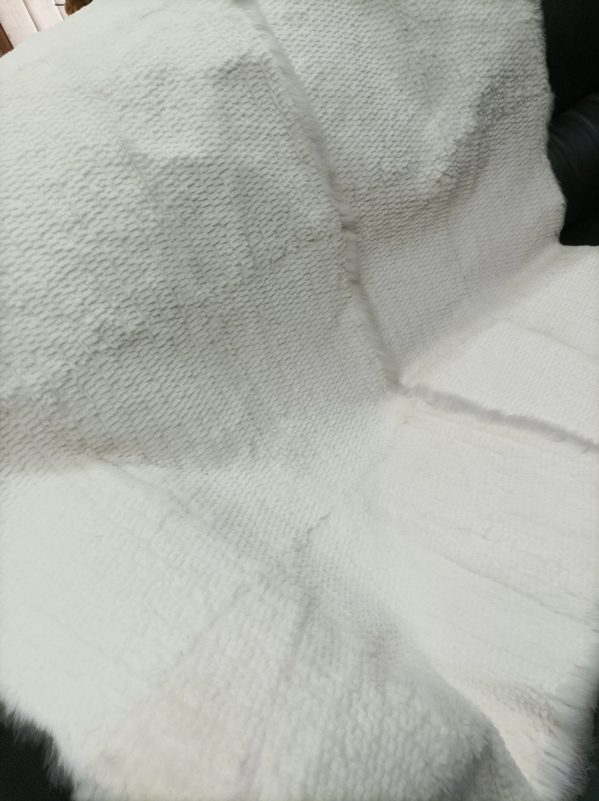 Real Rabbit fur shorn with patterns blanket throw white color, Home warmer - Image 2
