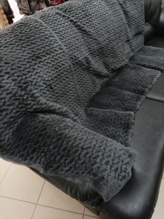 Real Rabbit fur shorn with patterns blanket throw gray dark- anthracite color, Home warmer