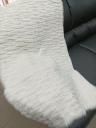 Real Rabbit fur shorn with patterns blanket throw, white color,Home warmer