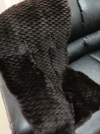 Real Rabbit fur shorn with patterns blanket throw,brown color,Home warmer