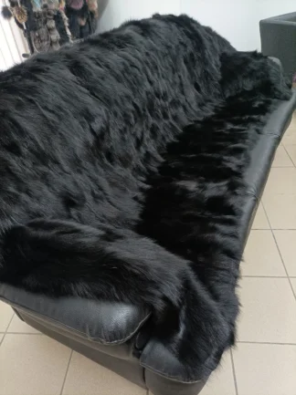 Fur blanket, real  fox throw ,black color, Home warmer