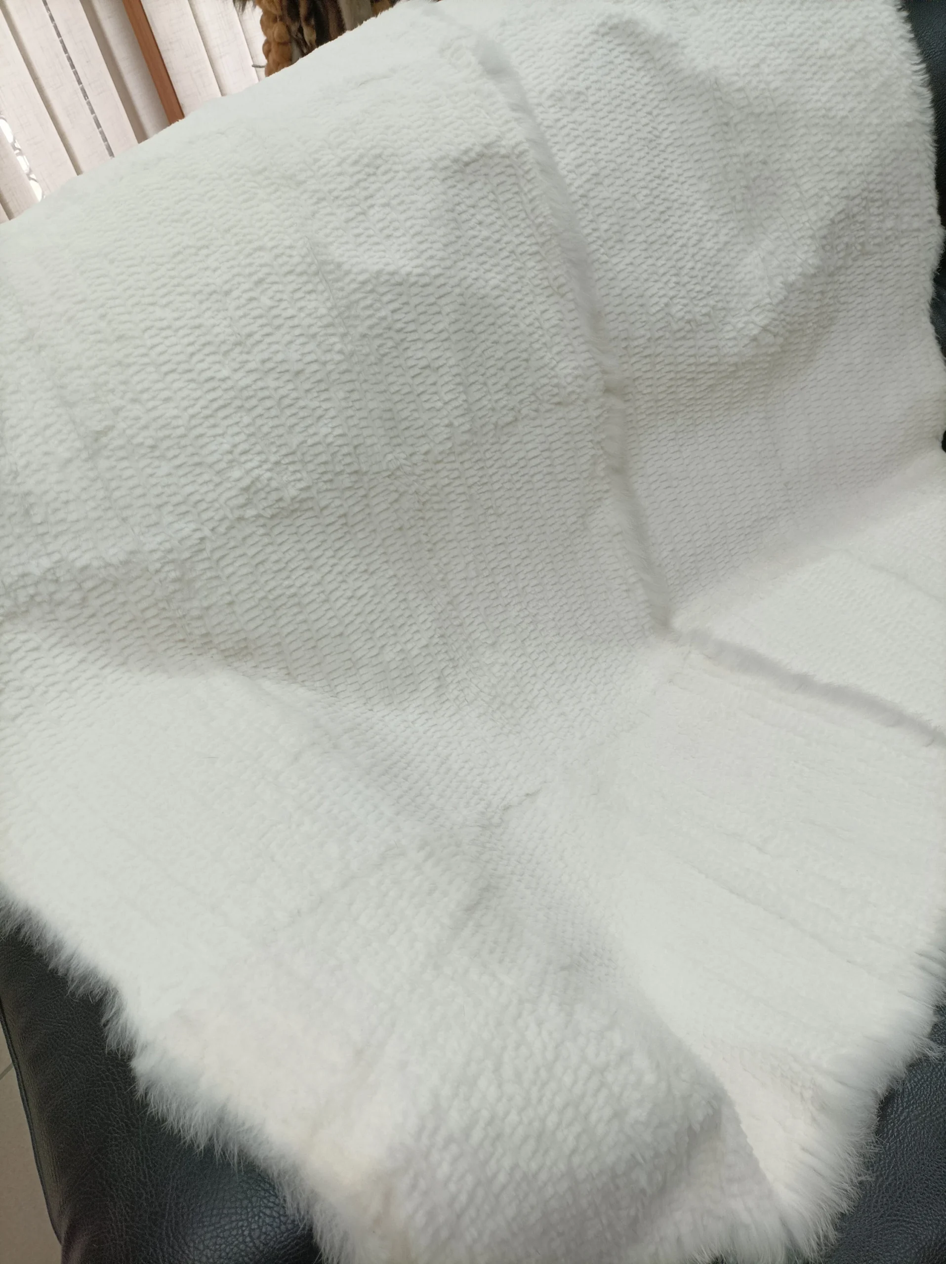 Real Rabbit fur shorn with patterns blanket throw white color, Home warmer