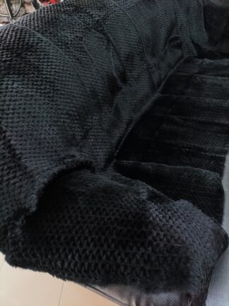 Real Rabbit fur shorn with patterns blanket throw black color, Home warmer