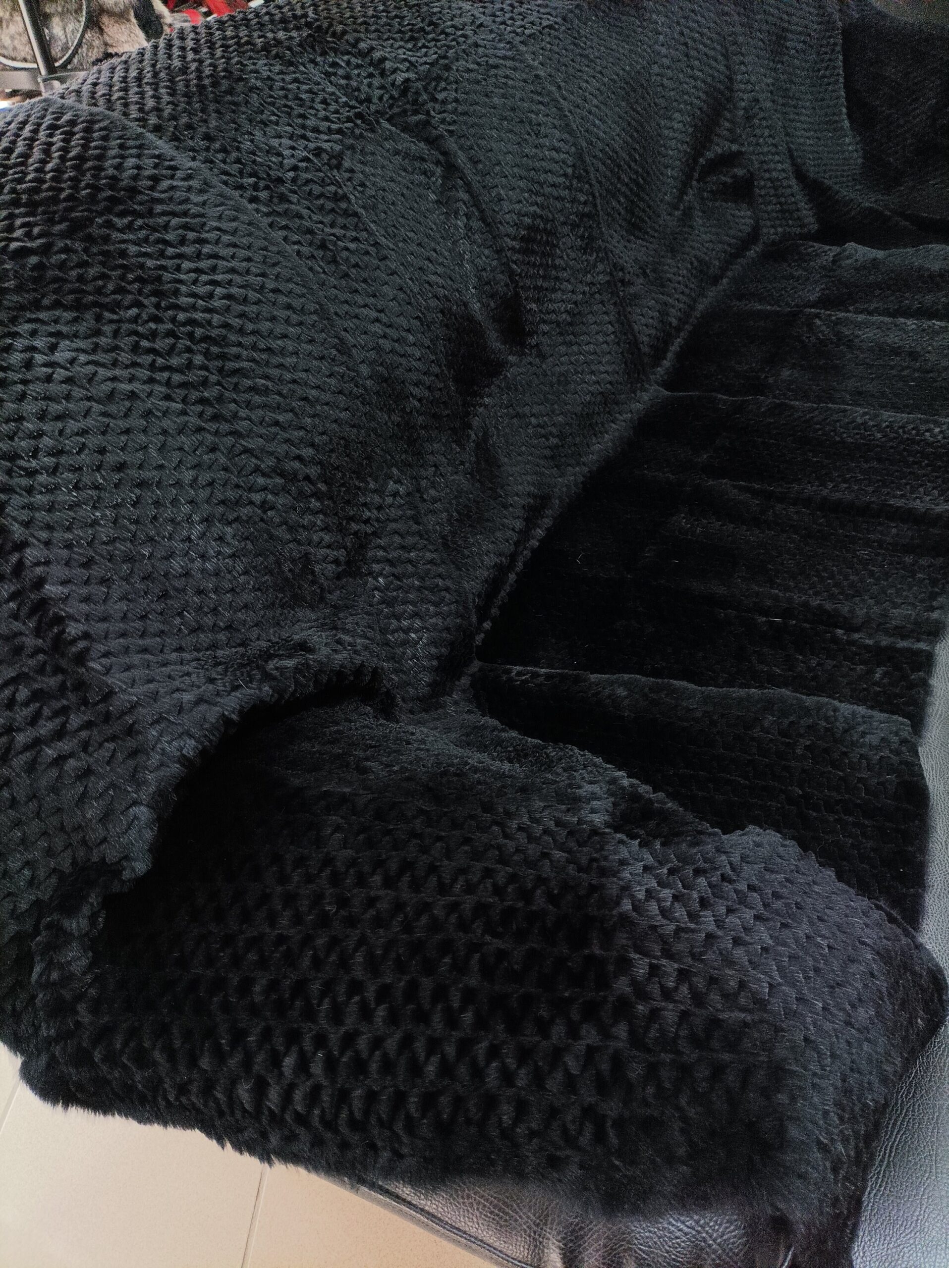 Real Rabbit fur shorn with patterns blanket throw black color, Home warmer