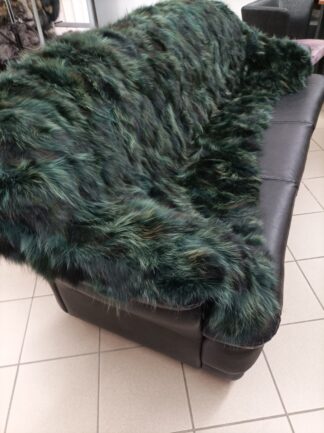 Real Finn raccoon fur blanket throw green color, Home warmer