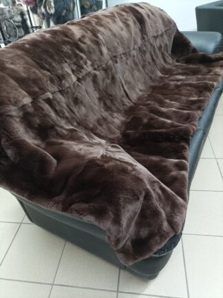 Rex Rabbit Fur Blanket & Pillow Set: Double-Sided Brown Throw