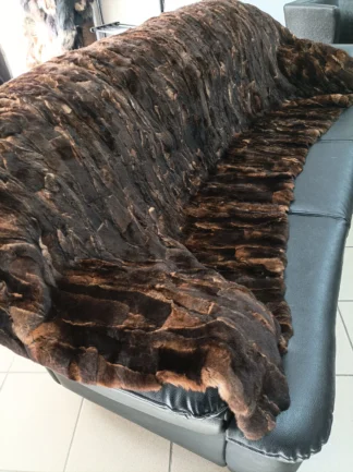 Real Orilak-Rex rabbit fur blanket throw, natural brown color, Home warmer