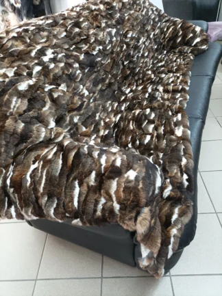 Real Orilak-Rex rabbit fur blanket throw, natural brown color, Home warmer