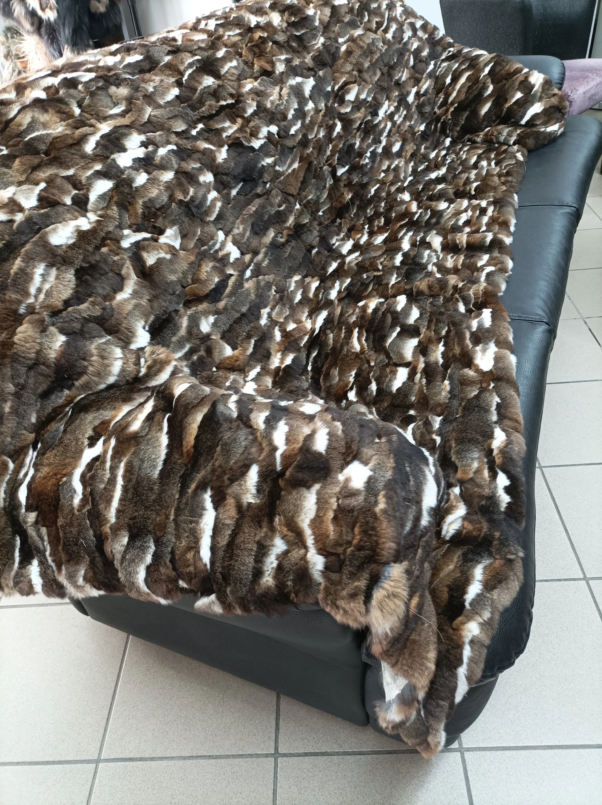 Real Orilak-Rex rabbit fur blanket throw, natural brown color, Home warmer