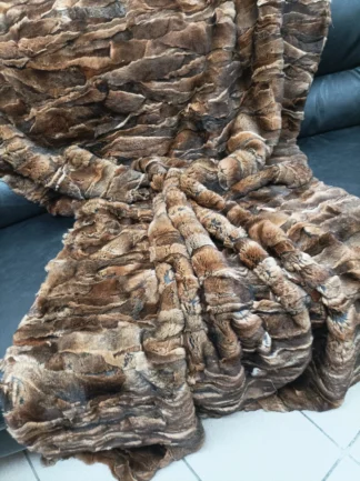 Real Orilak-Rex rabbit fur blanket throw natural brown color, Home warmer
