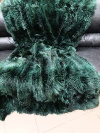 Real Coyote fur blanket throw Green color, Home warmer