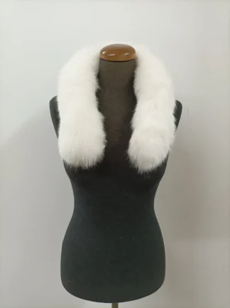 White Fox Fur Hood Trim: Sew-On Collar Scarf (73cm)